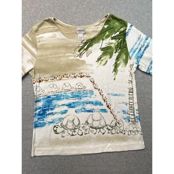 Chicos Blouse Womens Small White Top Casual Beach Hawaii Costal Relax - Picture 4 of 9